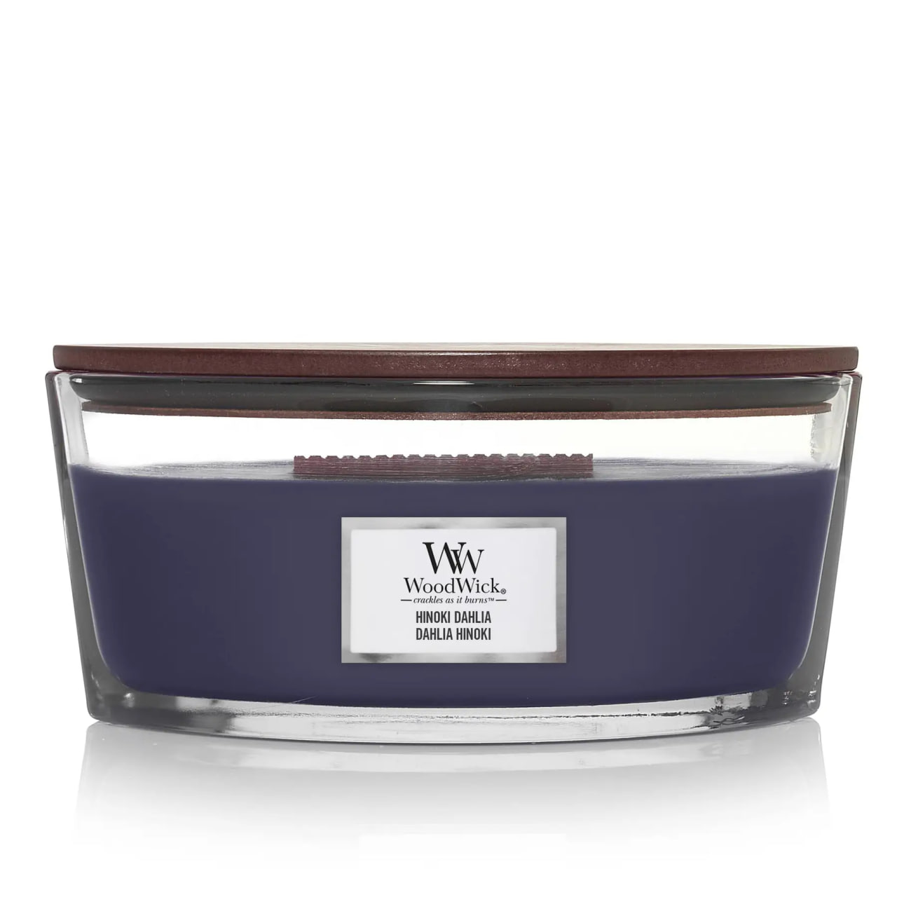 Woodwick Ellipse Hinoki Dahlia - Ароматична свічка з нотами дерева хінокі, сливи та жоржини Woodwick Ellipse Hinoki Dahlia - Ароматична свічка з нотами дерева хінокі, сливи та жоржини